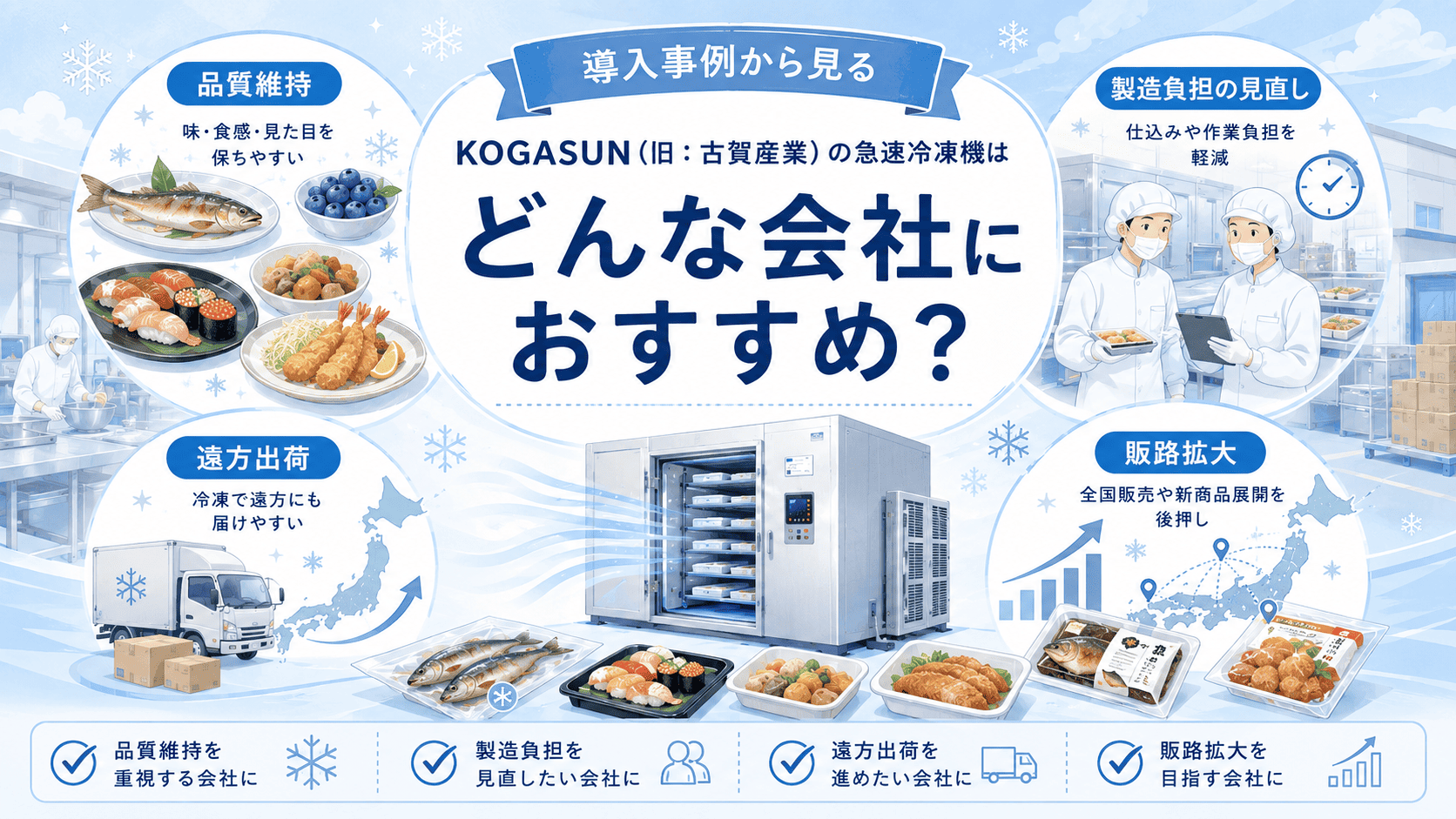 KOGASUNの急速冷凍機はどんな会社におすすめ？